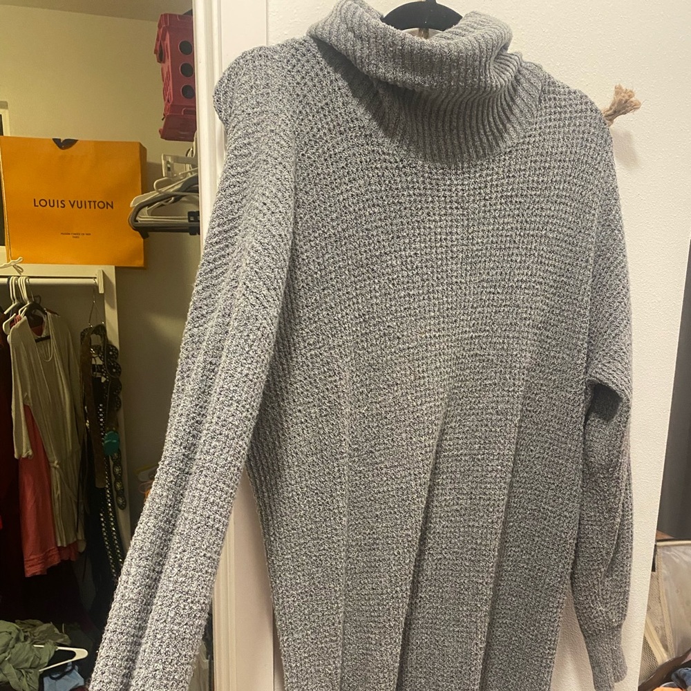 Gray Loose Turtleneck Sweater Dress
